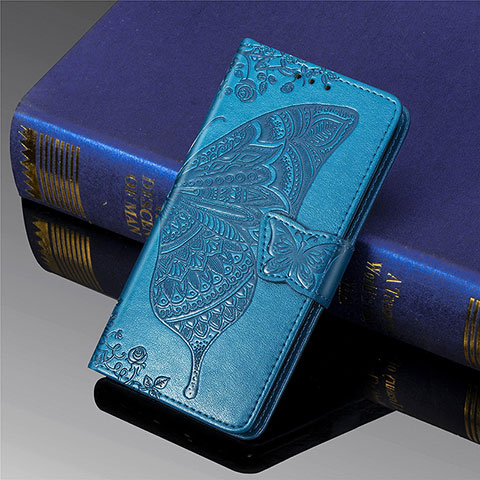 Funda de Cuero Cartera con Soporte Mariposa Carcasa para Xiaomi Redmi 9 Prime India Azul