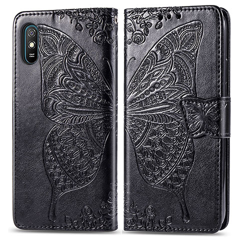 Funda de Cuero Cartera con Soporte Mariposa Carcasa para Xiaomi Redmi 9A Negro