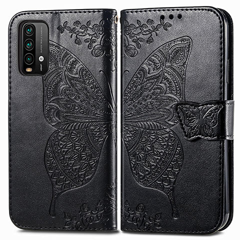 Funda de Cuero Cartera con Soporte Mariposa Carcasa para Xiaomi Redmi 9T 4G Negro