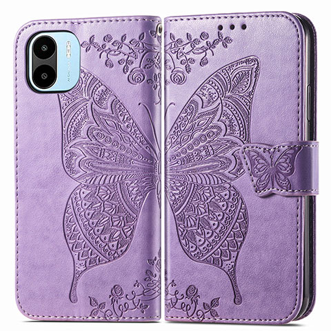 Funda de Cuero Cartera con Soporte Mariposa Carcasa para Xiaomi Redmi A2 Purpura Claro