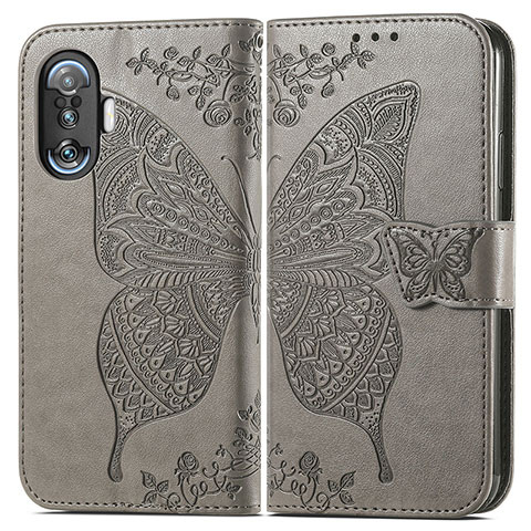 Funda de Cuero Cartera con Soporte Mariposa Carcasa para Xiaomi Redmi K40 Gaming 5G Gris