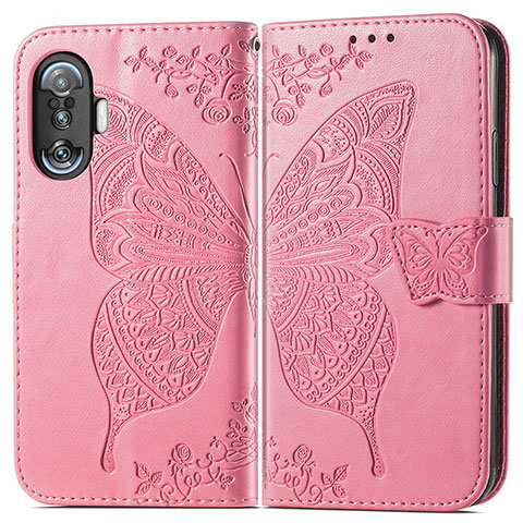 Funda de Cuero Cartera con Soporte Mariposa Carcasa para Xiaomi Redmi K40 Gaming 5G Rosa Roja