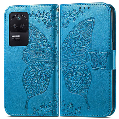 Funda de Cuero Cartera con Soporte Mariposa Carcasa para Xiaomi Redmi K40S 5G Azul