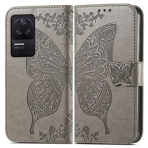 Funda de Cuero Cartera con Soporte Mariposa Carcasa para Xiaomi Redmi K40S 5G Gris