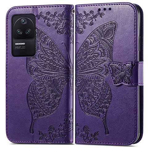 Funda de Cuero Cartera con Soporte Mariposa Carcasa para Xiaomi Redmi K40S 5G Morado