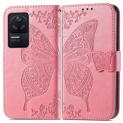 Funda de Cuero Cartera con Soporte Mariposa Carcasa para Xiaomi Redmi K40S 5G Rosa Roja