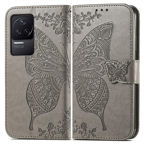 Funda de Cuero Cartera con Soporte Mariposa Carcasa para Xiaomi Redmi K50 5G Gris