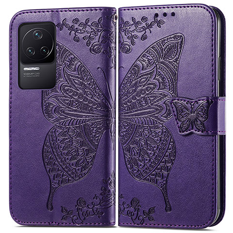 Funda de Cuero Cartera con Soporte Mariposa Carcasa para Xiaomi Redmi K50 5G Morado