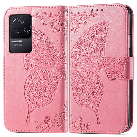 Funda de Cuero Cartera con Soporte Mariposa Carcasa para Xiaomi Redmi K50 5G Rosa Roja