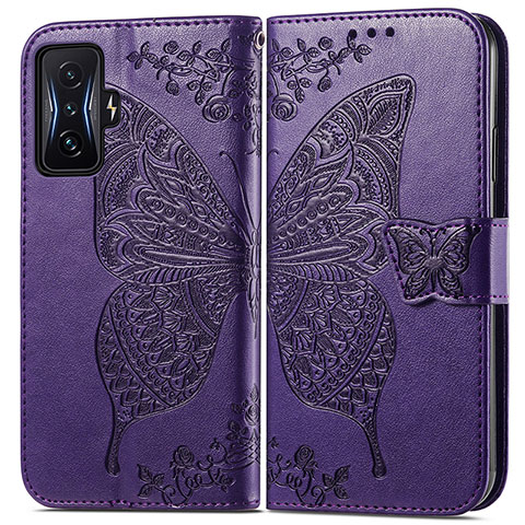 Funda de Cuero Cartera con Soporte Mariposa Carcasa para Xiaomi Redmi K50 Gaming 5G Morado