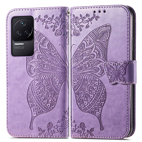 Funda de Cuero Cartera con Soporte Mariposa Carcasa para Xiaomi Redmi K50 Pro 5G Purpura Claro