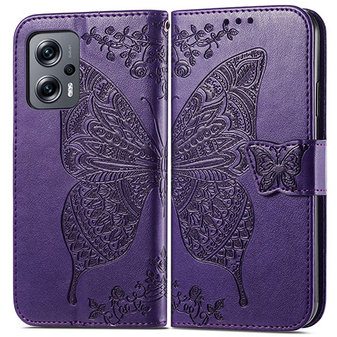 Funda de Cuero Cartera con Soporte Mariposa Carcasa para Xiaomi Redmi K50i 5G Morado