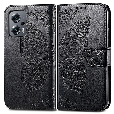 Funda de Cuero Cartera con Soporte Mariposa Carcasa para Xiaomi Redmi K50i 5G Negro