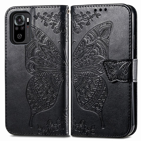 Funda de Cuero Cartera con Soporte Mariposa Carcasa para Xiaomi Redmi Note 10 4G Negro