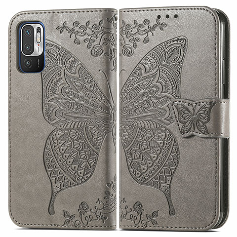 Funda de Cuero Cartera con Soporte Mariposa Carcasa para Xiaomi Redmi Note 10 5G Gris