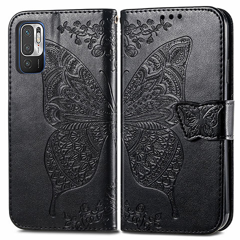 Funda de Cuero Cartera con Soporte Mariposa Carcasa para Xiaomi Redmi Note 10 5G Negro