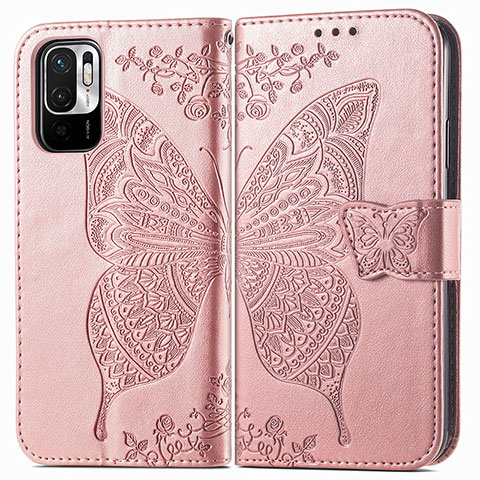 Funda de Cuero Cartera con Soporte Mariposa Carcasa para Xiaomi Redmi Note 10 JE 5G Rosa