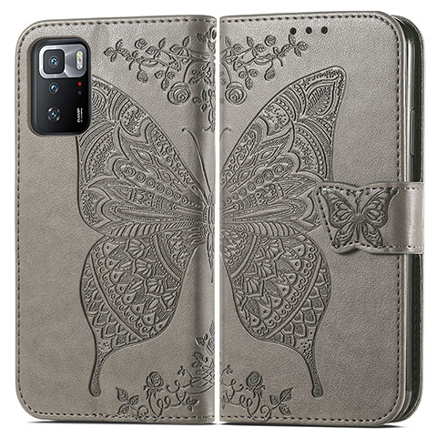 Funda de Cuero Cartera con Soporte Mariposa Carcasa para Xiaomi Redmi Note 10 Pro 5G Gris