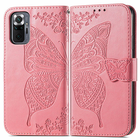 Funda de Cuero Cartera con Soporte Mariposa Carcasa para Xiaomi Redmi Note 10 Pro Max Rosa Roja