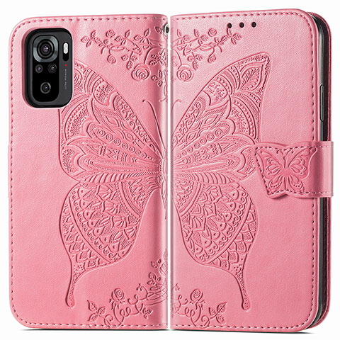 Funda de Cuero Cartera con Soporte Mariposa Carcasa para Xiaomi Redmi Note 10S 4G Rosa Roja