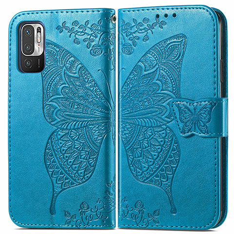 Funda de Cuero Cartera con Soporte Mariposa Carcasa para Xiaomi Redmi Note 10T 5G Azul