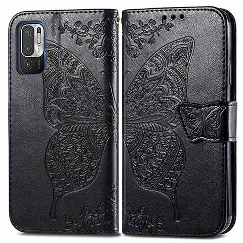 Funda de Cuero Cartera con Soporte Mariposa Carcasa para Xiaomi Redmi Note 10T 5G Negro