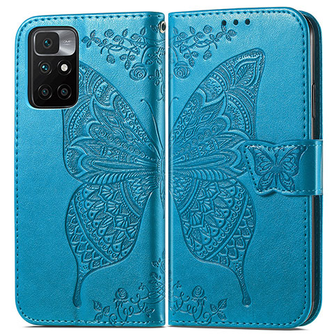 Funda de Cuero Cartera con Soporte Mariposa Carcasa para Xiaomi Redmi Note 11 4G (2021) Azul