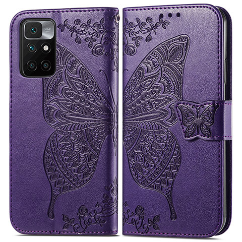 Funda de Cuero Cartera con Soporte Mariposa Carcasa para Xiaomi Redmi Note 11 4G (2021) Morado