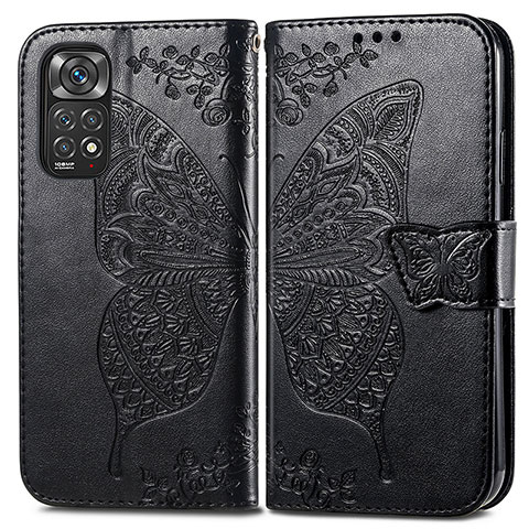 Funda de Cuero Cartera con Soporte Mariposa Carcasa para Xiaomi Redmi Note 11 4G (2022) Negro