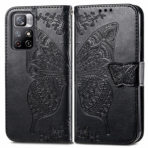 Funda de Cuero Cartera con Soporte Mariposa Carcasa para Xiaomi Redmi Note 11 5G Negro