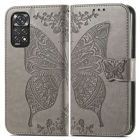 Funda de Cuero Cartera con Soporte Mariposa Carcasa para Xiaomi Redmi Note 11 Pro 4G Gris