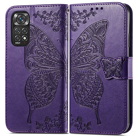 Funda de Cuero Cartera con Soporte Mariposa Carcasa para Xiaomi Redmi Note 11 Pro 5G Morado