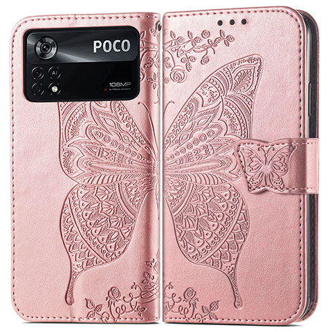 Funda de Cuero Cartera con Soporte Mariposa Carcasa para Xiaomi Redmi Note 11E Pro 5G Rosa