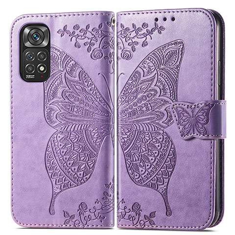 Funda de Cuero Cartera con Soporte Mariposa Carcasa para Xiaomi Redmi Note 11S 4G Purpura Claro