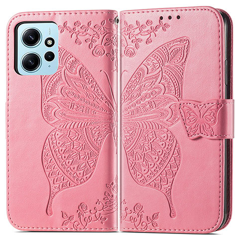 Funda de Cuero Cartera con Soporte Mariposa Carcasa para Xiaomi Redmi Note 12 4G Rosa Roja