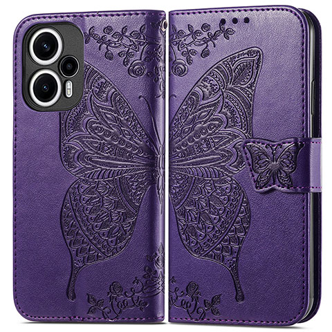 Funda de Cuero Cartera con Soporte Mariposa Carcasa para Xiaomi Redmi Note 12 Turbo 5G Morado