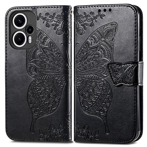 Funda de Cuero Cartera con Soporte Mariposa Carcasa para Xiaomi Redmi Note 12 Turbo 5G Negro