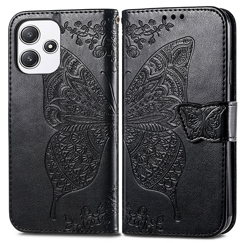 Funda de Cuero Cartera con Soporte Mariposa Carcasa para Xiaomi Redmi Note 12R 5G Negro