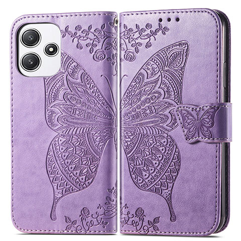 Funda de Cuero Cartera con Soporte Mariposa Carcasa para Xiaomi Redmi Note 12R 5G Purpura Claro