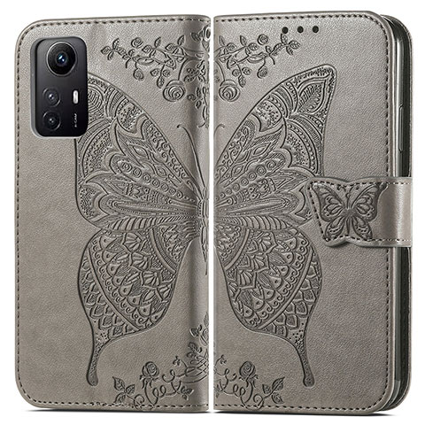 Funda de Cuero Cartera con Soporte Mariposa Carcasa para Xiaomi Redmi Note 12S Gris