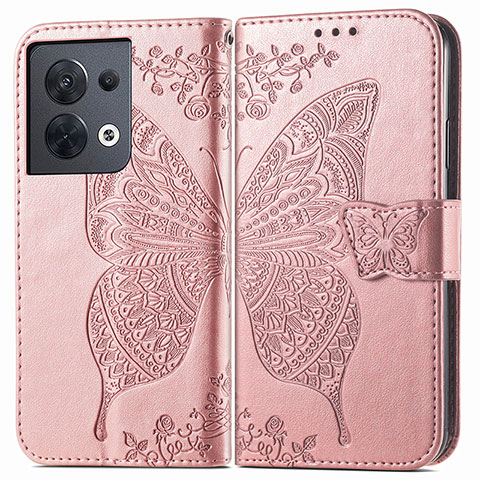 Funda de Cuero Cartera con Soporte Mariposa Carcasa para Xiaomi Redmi Note 13 5G Rosa