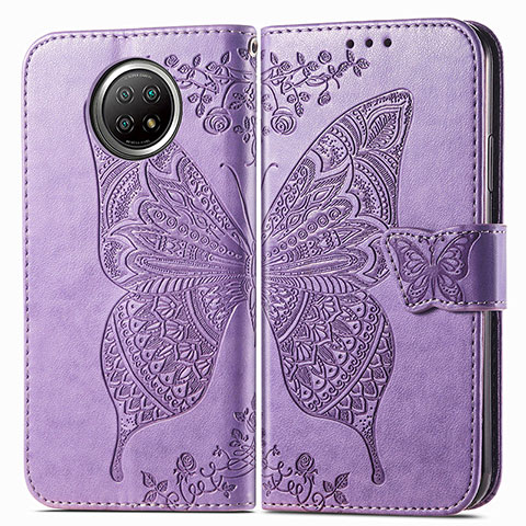 Funda de Cuero Cartera con Soporte Mariposa Carcasa para Xiaomi Redmi Note 9 5G Purpura Claro