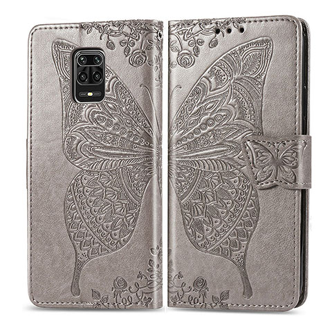 Funda de Cuero Cartera con Soporte Mariposa Carcasa para Xiaomi Redmi Note 9 Pro Gris