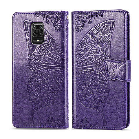 Funda de Cuero Cartera con Soporte Mariposa Carcasa para Xiaomi Redmi Note 9 Pro Max Morado