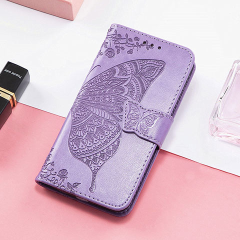 Funda de Cuero Cartera con Soporte Mariposa Carcasa S01D para Huawei Honor Magic5 Pro 5G Purpura Claro