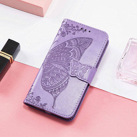 Funda de Cuero Cartera con Soporte Mariposa Carcasa S01D para Samsung Galaxy F13 4G Purpura Claro