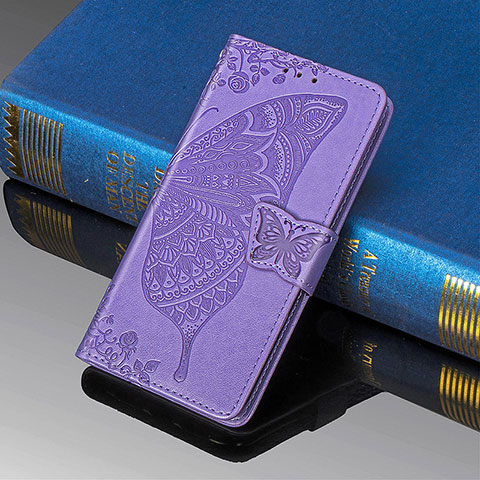 Funda de Cuero Cartera con Soporte Mariposa Carcasa S01D para Samsung Galaxy S23 Ultra 5G Purpura Claro