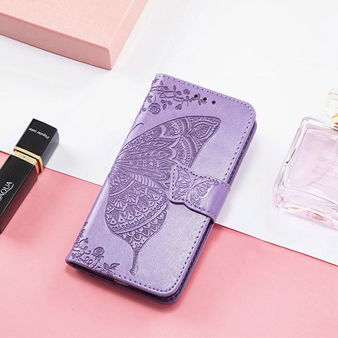 Funda de Cuero Cartera con Soporte Mariposa Carcasa S01D para Xiaomi Poco C55 Purpura Claro