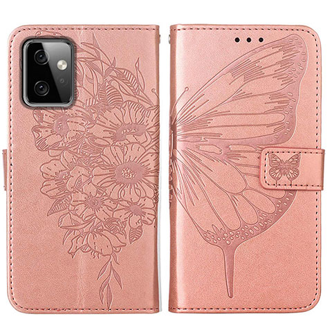 Funda de Cuero Cartera con Soporte Mariposa Carcasa Y01B para Motorola Moto G Power 5G (2023) Oro Rosa