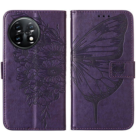 Funda de Cuero Cartera con Soporte Mariposa Carcasa Y01B para OnePlus 11 5G Morado